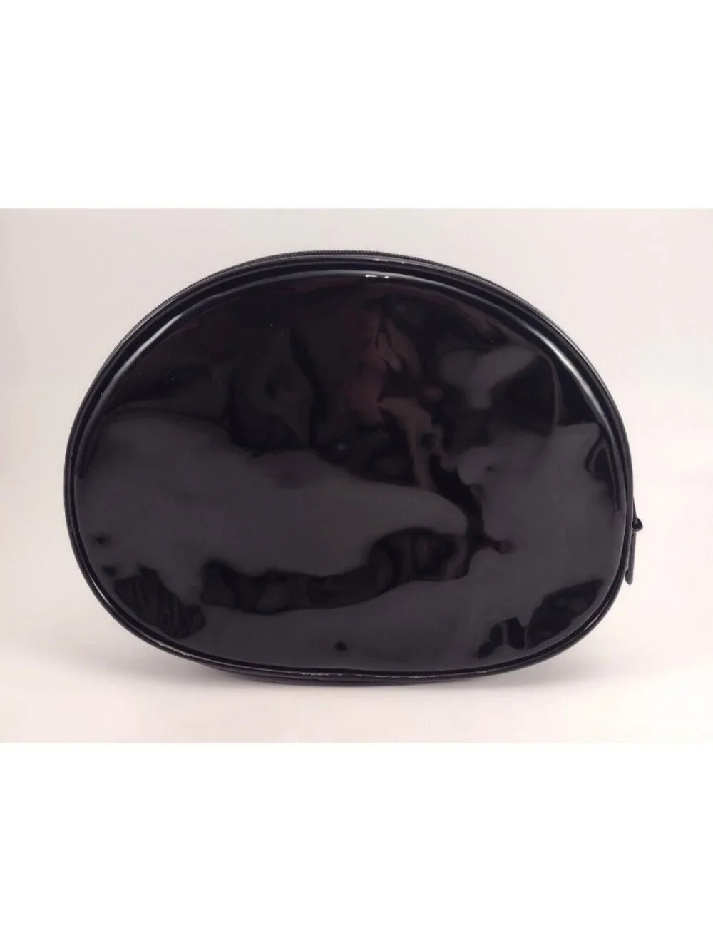 NEW UNUSED Avon Beauty Black Zippered Clutch w/ Red Lining Shiny Vintage 1986